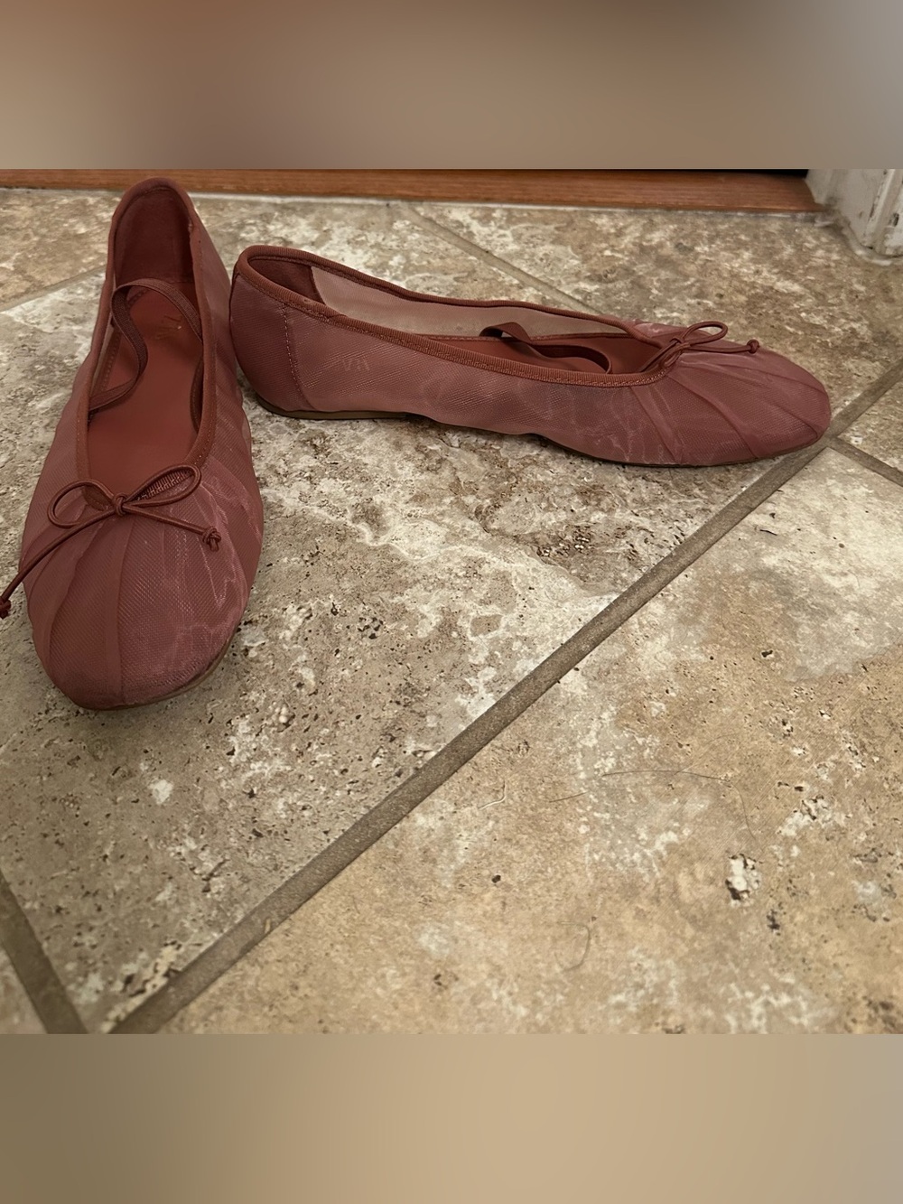Zara Pink Mesh Women's Ballet Mary Jane Flats in Dusty Rose Sz. 7